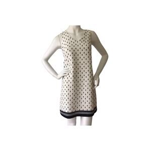 ANN TAYLOR 14 Sleeveless Lightweight Ivory Navy Print Shift Dress Office New